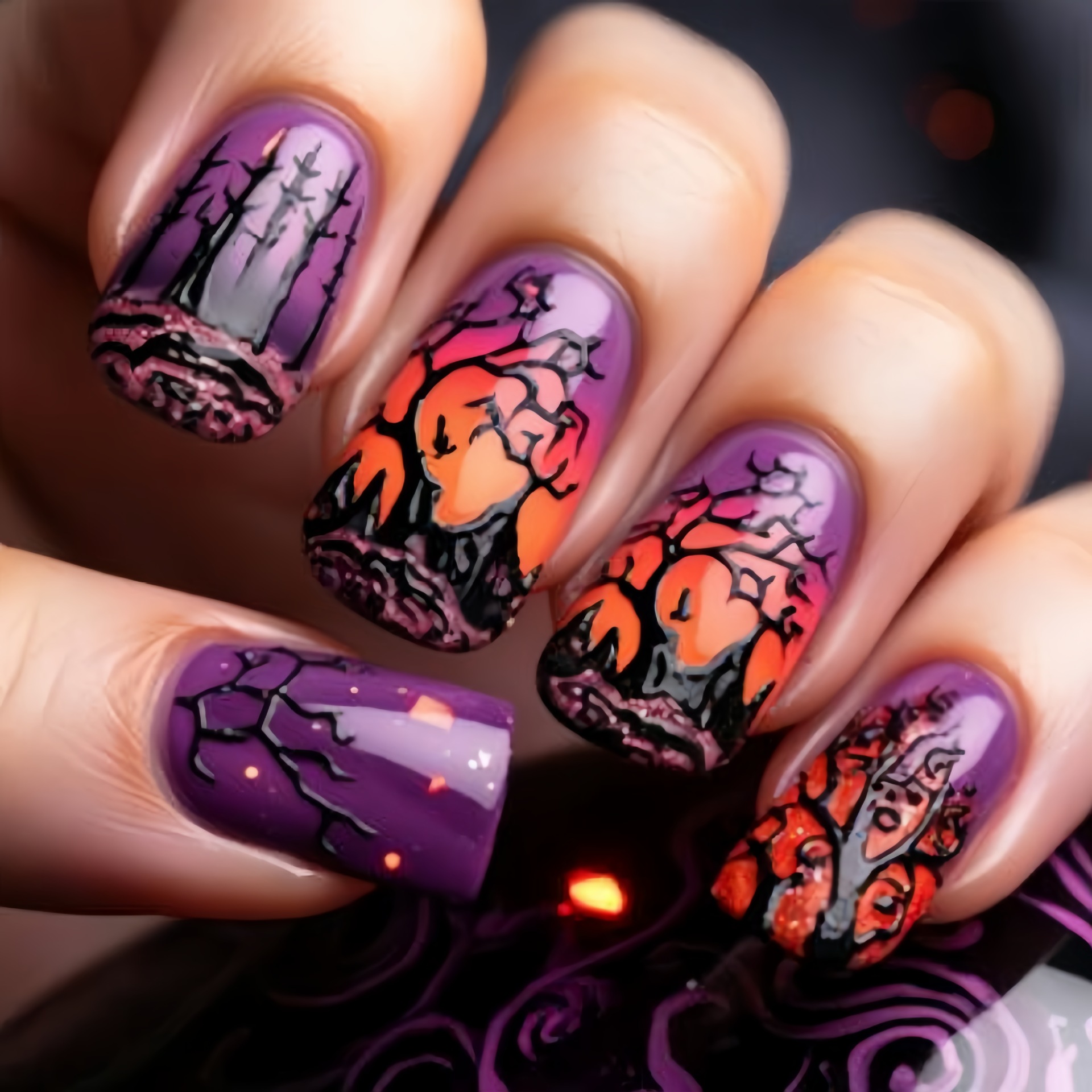 Nail Art Orange - Medium vierkante kunstnagels voor vrouwen en