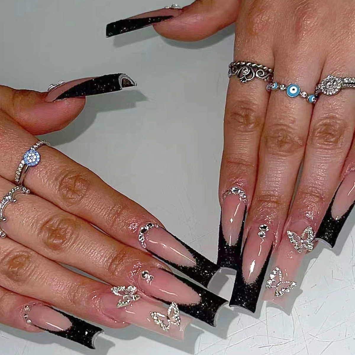 Nail Art Press On - 24 stks Zwarte Franse Nep Nagels